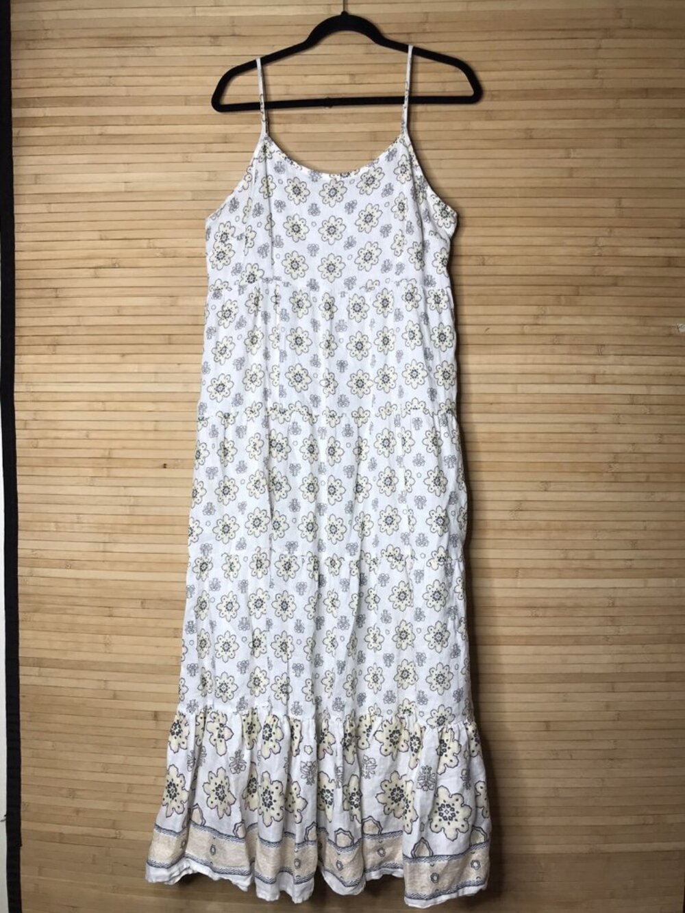 Magaschoni Floral Linen Maxi Dress Cream sz L Large Summer Flower Cottagecore - Picture 3 of 8